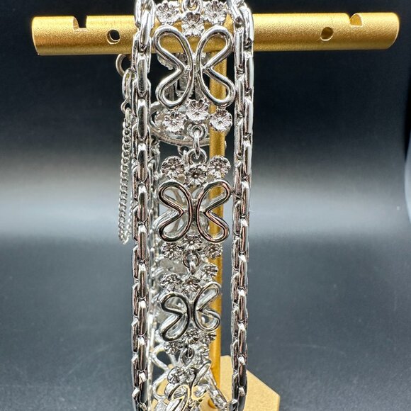 Vintage Monet Silver Tone Multi Strand Flower Bracelet Safety Chain Signed - Picture 5 of 15